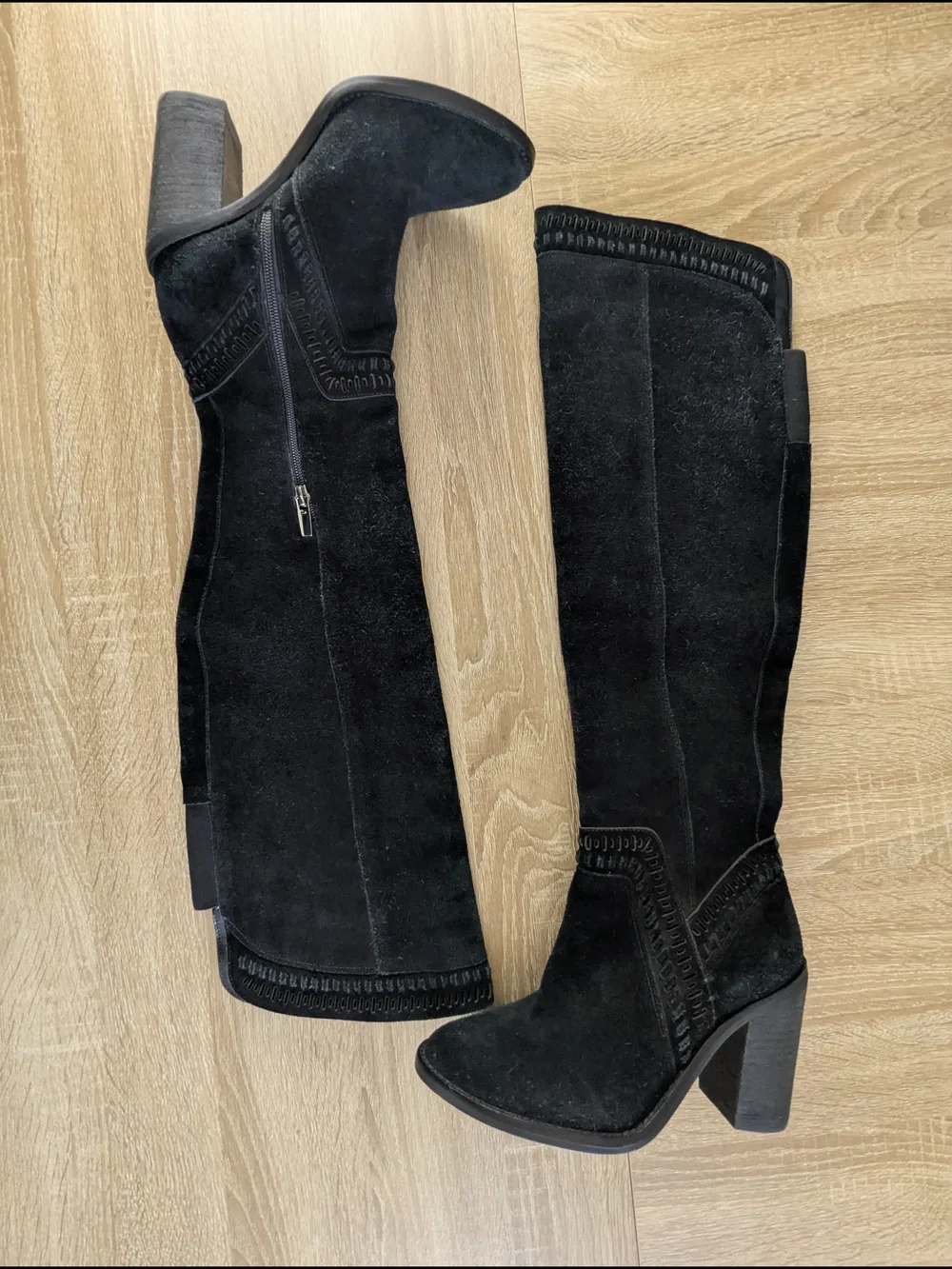 Over-the-Knee Black Suede Block Heel Boots